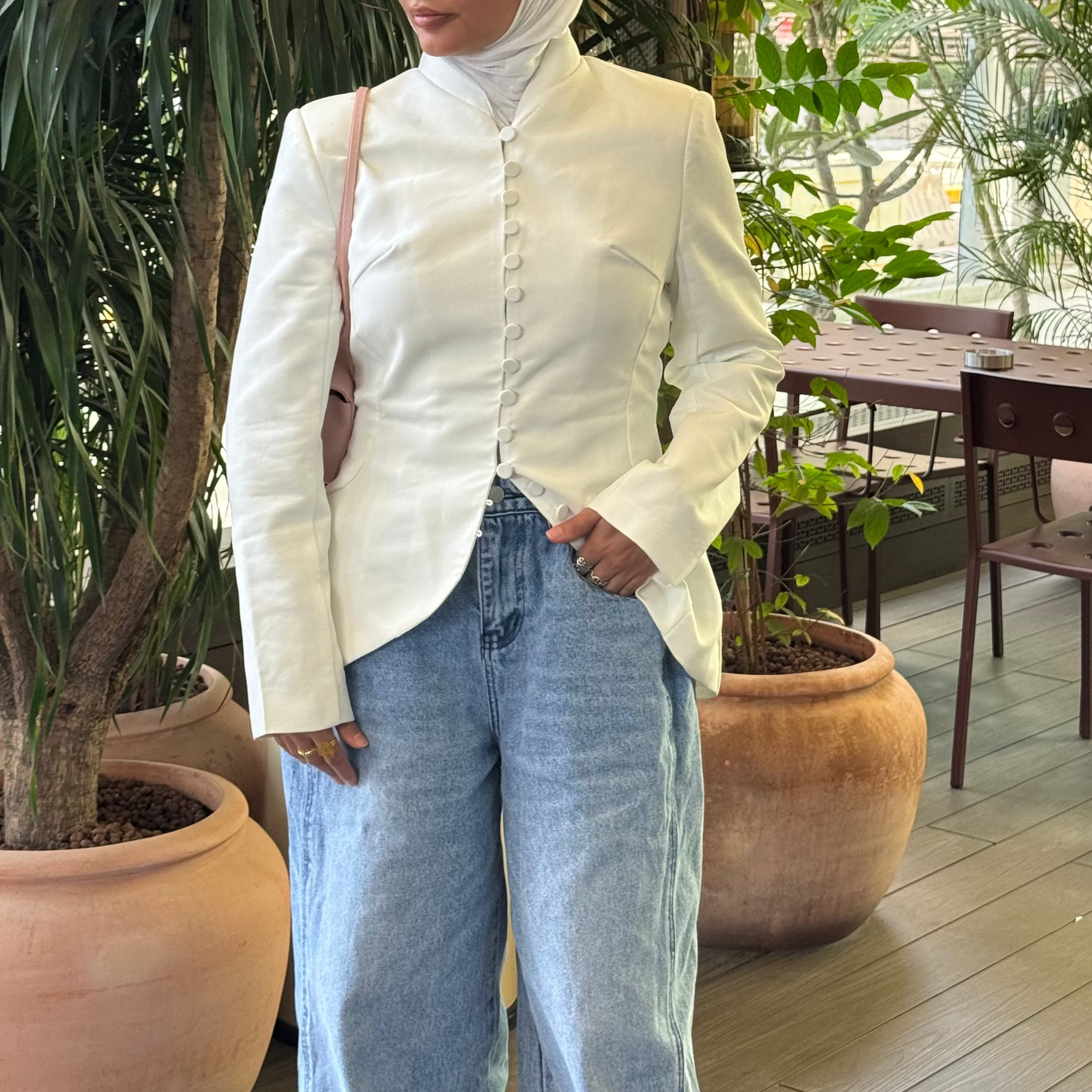 White buttons blazer